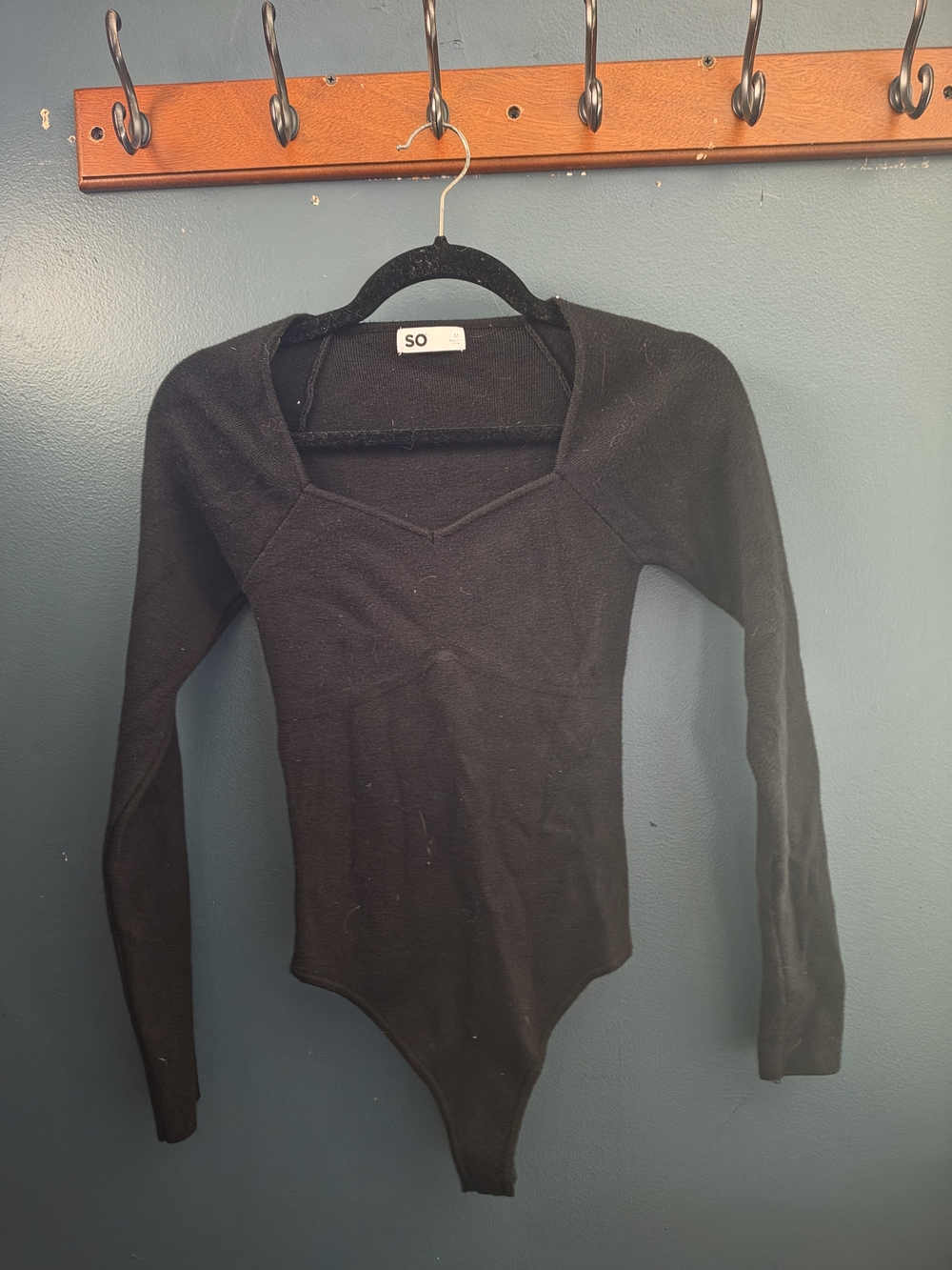 SO Black Long Sleeve Square Neck Bodysuit